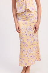 FLORAL PRINT RUCHED MIDI SKIRT
