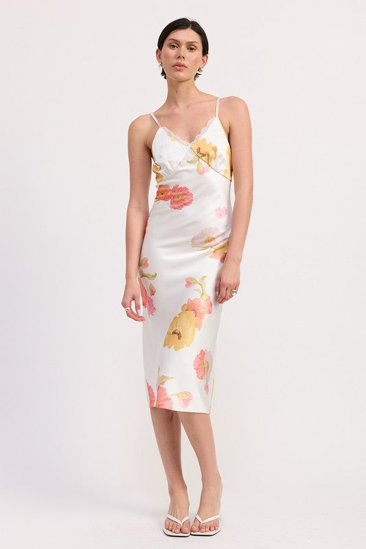 LACE TRIM MIDI SLIP DRESS