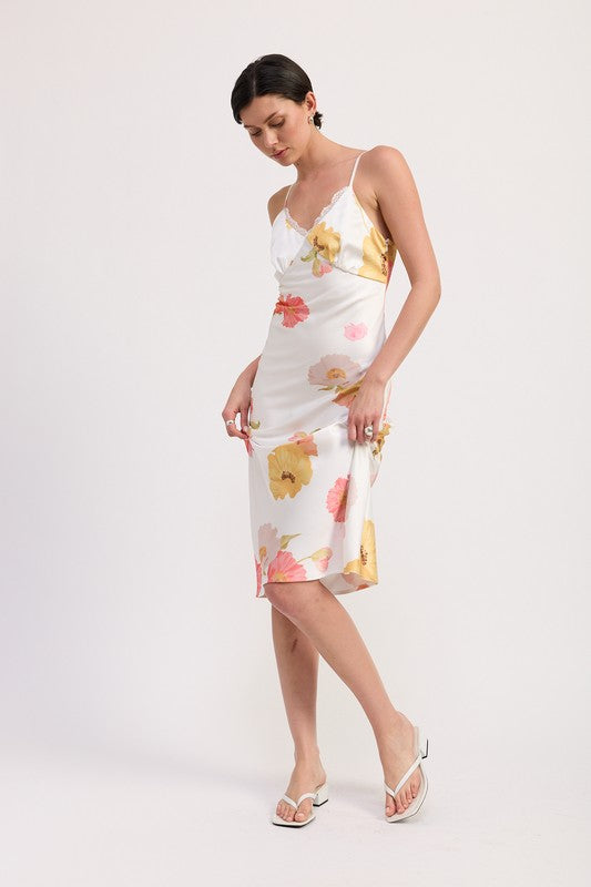 LACE TRIM MIDI SLIP DRESS