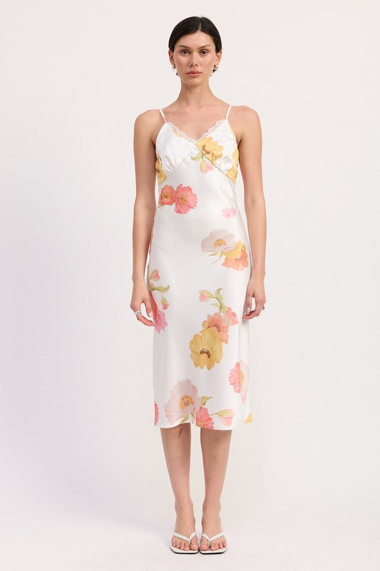 LACE TRIM MIDI SLIP DRESS