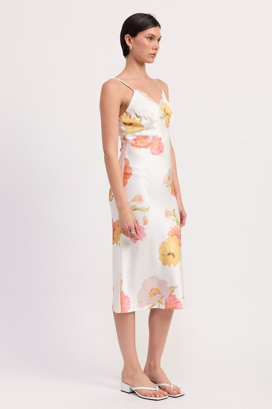 LACE TRIM MIDI SLIP DRESS