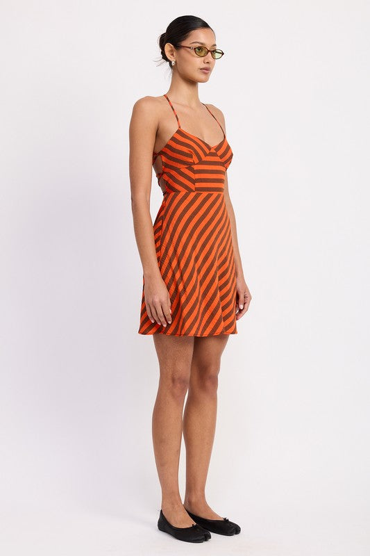STRAPPY BACK BIAS CUT MINI DRESS