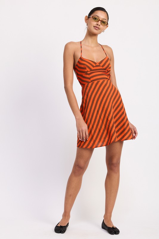 STRAPPY BACK BIAS CUT MINI DRESS
