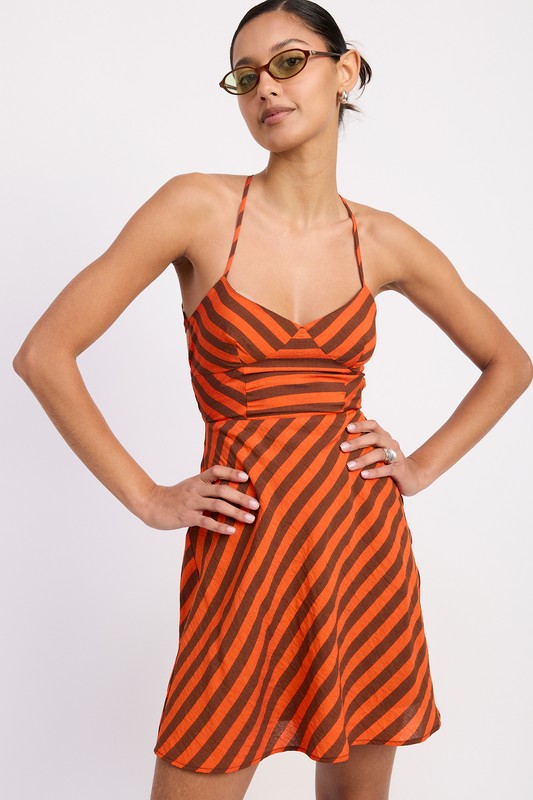 STRAPPY BACK BIAS CUT MINI DRESS