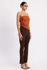 FITTED STRAPLESS STRIPE TOP WITH SIDE TIE ACCENT