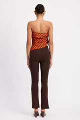 FITTED STRAPLESS STRIPE TOP WITH SIDE TIE ACCENT