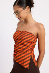 FITTED STRAPLESS STRIPE TOP WITH SIDE TIE ACCENT