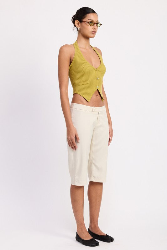 HALTER KNIT VEST RIBBED TOP WITH FRONT BUTTONS