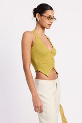 HALTER KNIT VEST RIBBED TOP WITH FRONT BUTTONS