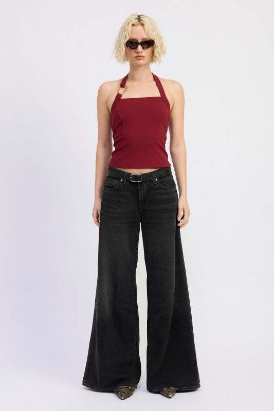 CHAIN LINK HALTER KNIT TOP