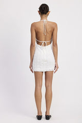 Halter Neck Mini Lace Dress With Back Tie