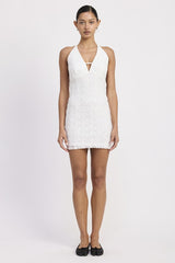 Halter Neck Mini Lace Dress With Back Tie