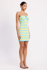 LACE TRIM HALTER MINI DRESS WTIH FRONT CUTOUT
