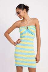 LACE TRIM HALTER MINI DRESS WTIH FRONT CUTOUT