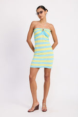 LACE TRIM HALTER MINI DRESS WTIH FRONT CUTOUT