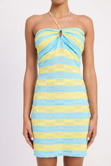 LACE TRIM HALTER MINI DRESS WTIH FRONT CUTOUT