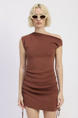 OFF SHOULDER MINI DRESS WITH DRAWSTRINGS