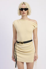 OFF SHOULDER MINI DRESS WITH DRAWSTRINGS