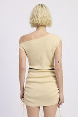 OFF SHOULDER MINI DRESS WITH DRAWSTRINGS