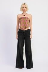 PRINTED SATIN BANDANA TOP