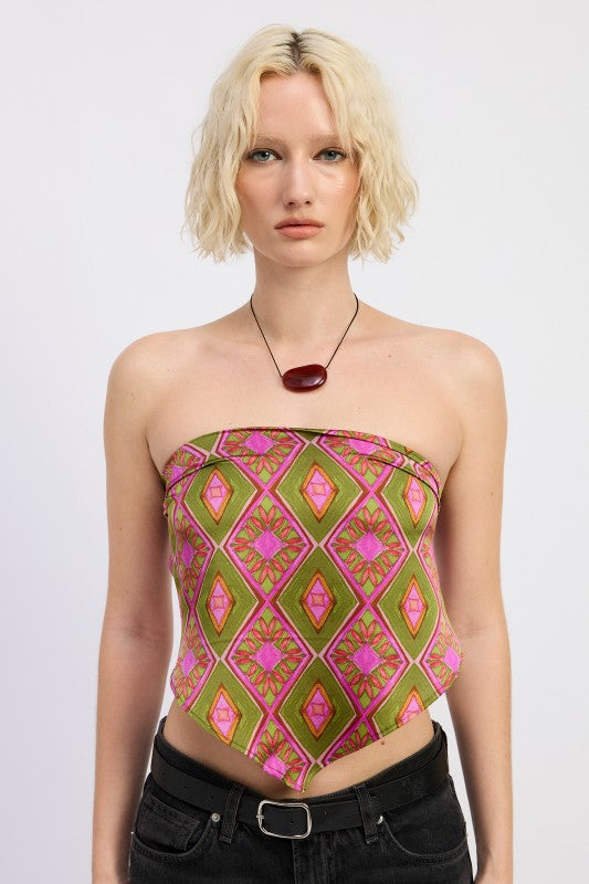 PRINTED SATIN BANDANA TOP