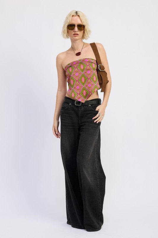 PRINTED SATIN BANDANA TOP
