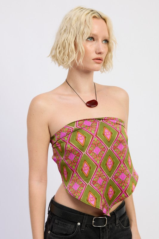 PRINTED SATIN BANDANA TOP