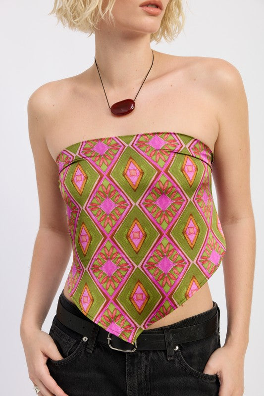 PRINTED SATIN BANDANA TOP