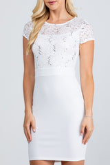 short sleeve lace and scuba crepe Remi pencil dress