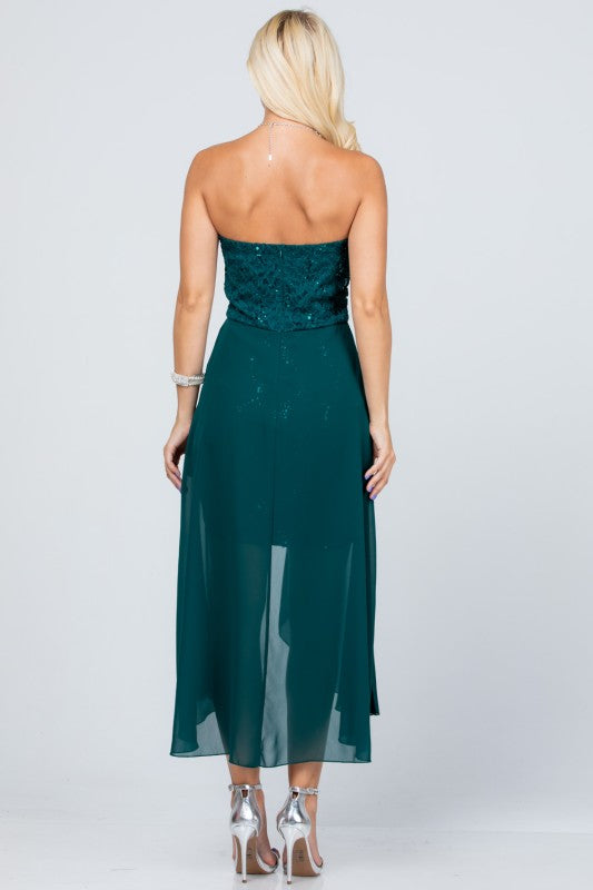 Open back Lace and chiffon surplus dress with waist brooch