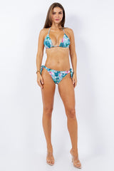 Two Piece Scenic and Floral Prints Bikini