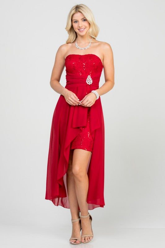 Open back Lace and chiffon surplus dress with waist brooch