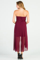 Open back Lace and chiffon surplus dress with waist brooch