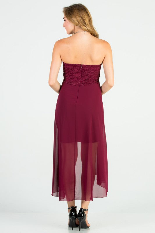 Open back Lace and chiffon surplus dress with waist brooch