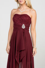 Open back Lace and chiffon surplus dress with waist brooch