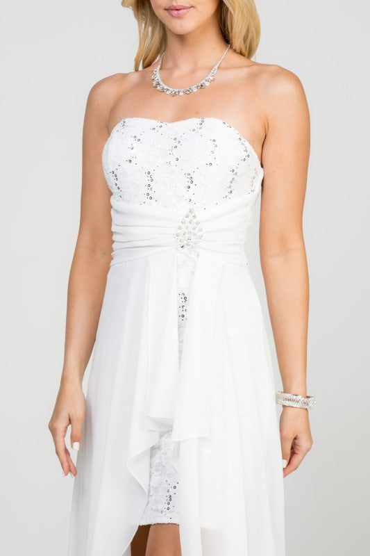 Open back Lace and chiffon surplus dress with waist brooch