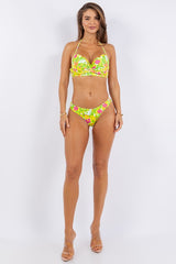 Two Piece Floral Prints Pleated Top Bikini