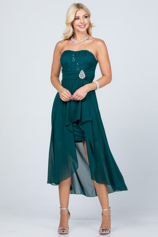 Open back Lace and chiffon surplus dress with waist brooch