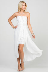 Open back Lace and chiffon surplus dress with waist brooch