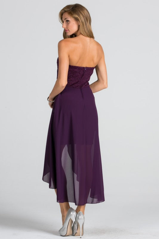 Open back Lace and chiffon surplus dress with waist brooch