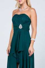 Open back Lace and chiffon surplus dress with waist brooch