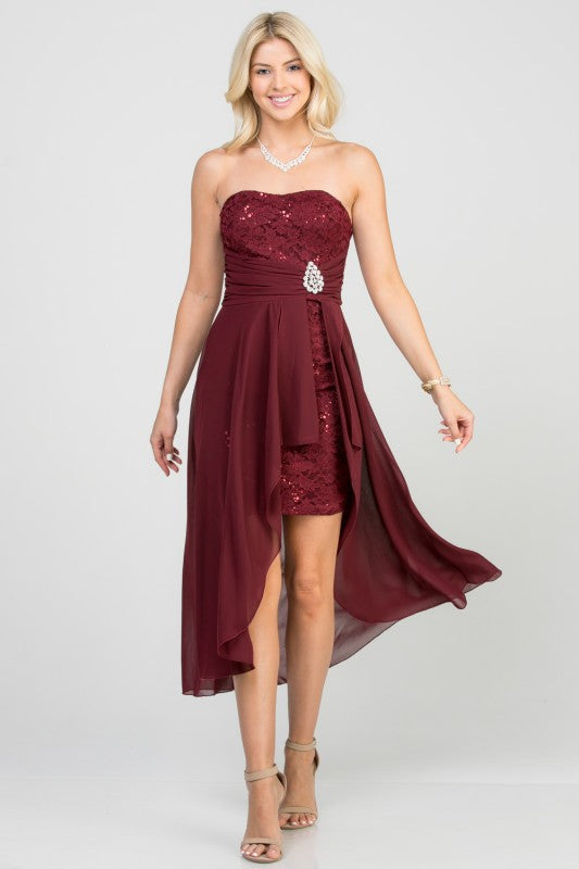 Open back Lace and chiffon surplus dress with waist brooch